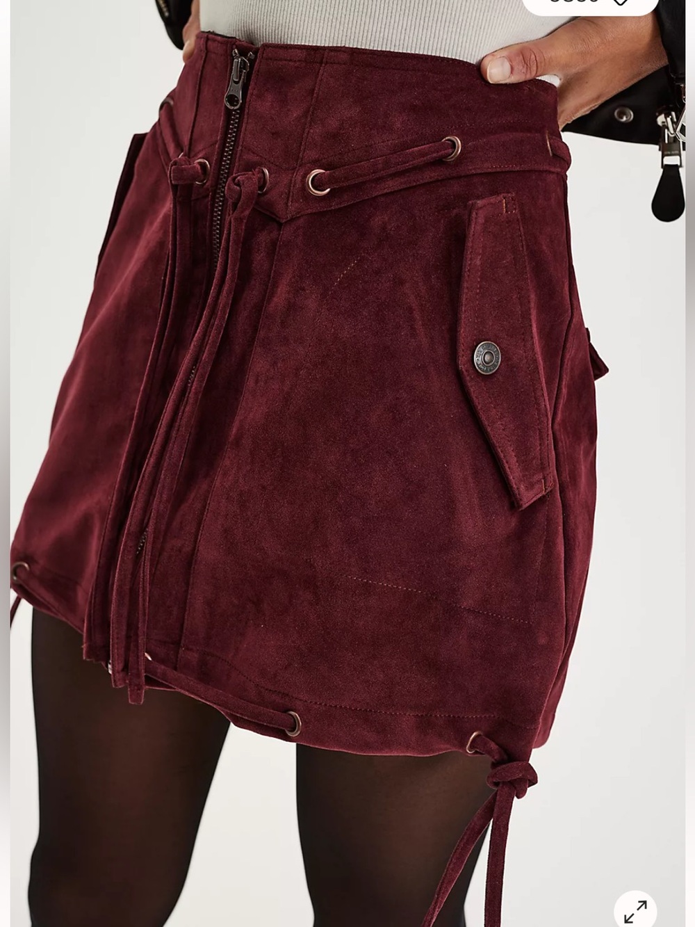 We The Free Burgundy Suede Lace-Up Mini Skirt